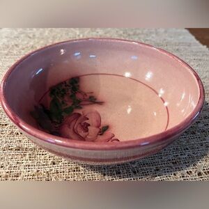 Handmade Studio signed Pink Floral Ceramic Bowl 6”
